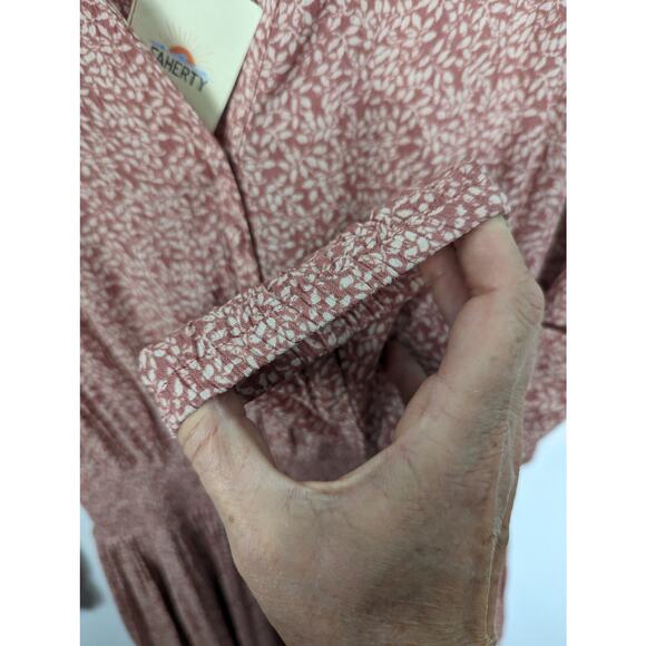 Faherty Montara Dress Mauve Pink Leaf Batik Mini Smocked Waist M NEW - Picture 8 of 12